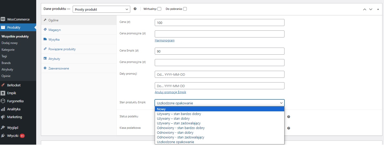 produkt stan woocommerce